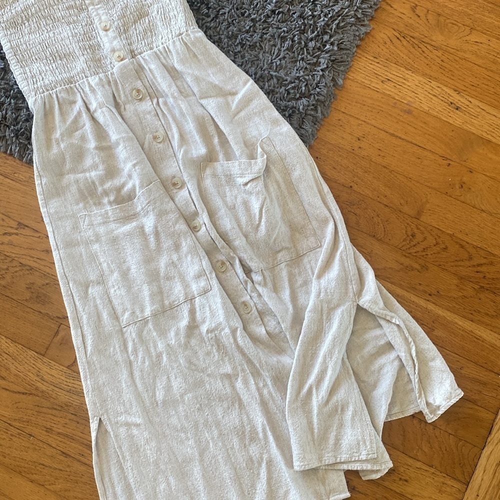 One Clothing Los Angeles Beige Spaghetti Button Down Dress With Pockets Size S - Picture 8 of 10